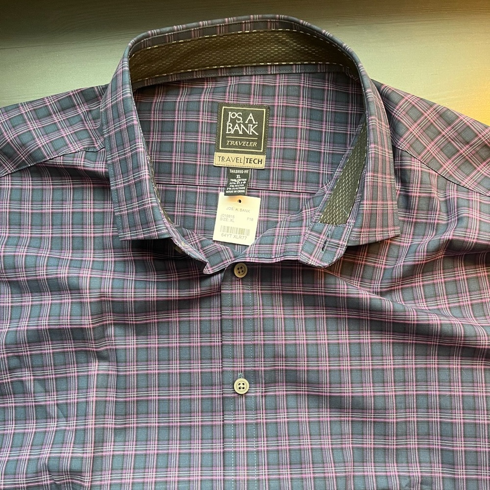 Jos A Bank NWT XL travel tech dress shirt, blue & black with purple stripe
